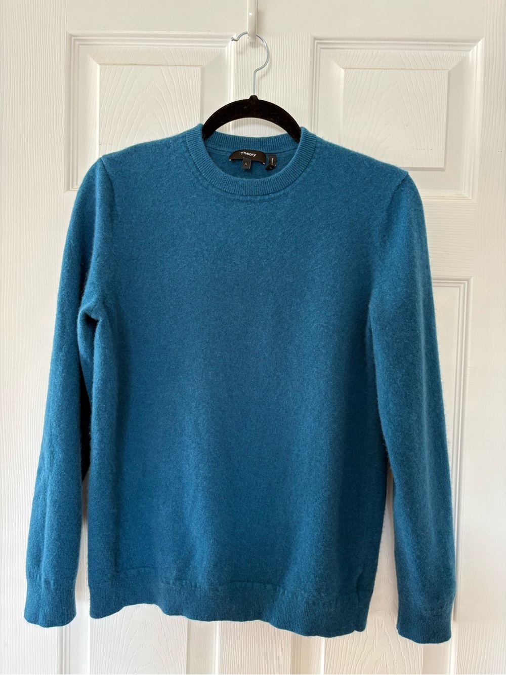 Theory Seafoam Blue 100% Cashmere Mens Sweater Career Academia Preppy L Crewneck